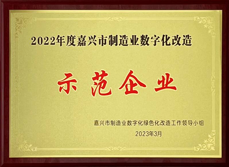 2022年度嘉兴市制造业数字化改造示范企业（奖牌）